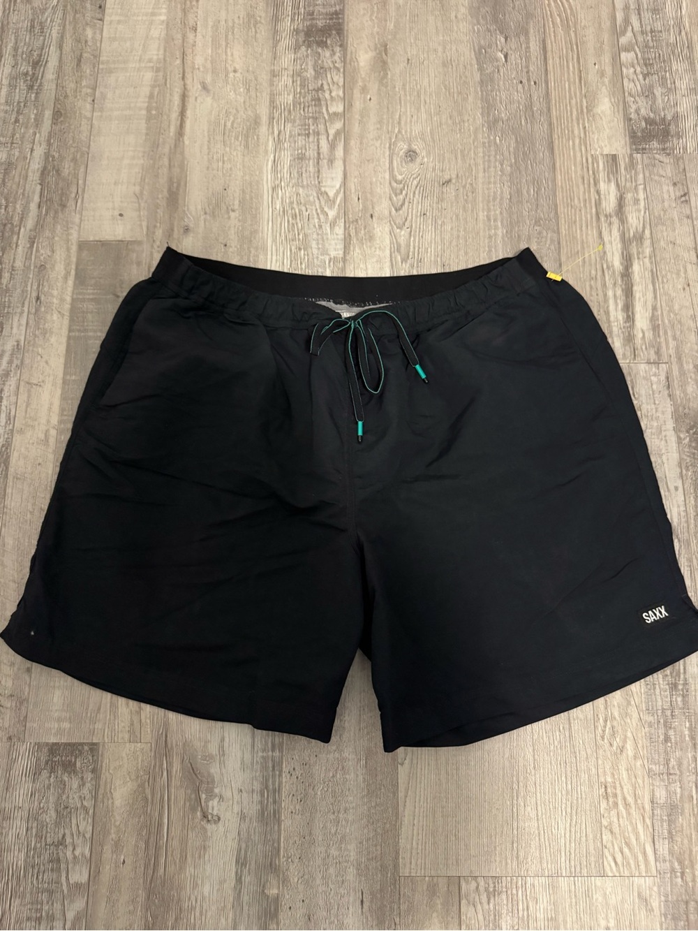 Saxx Men's Black Swim Trunks with Teal Drawcord